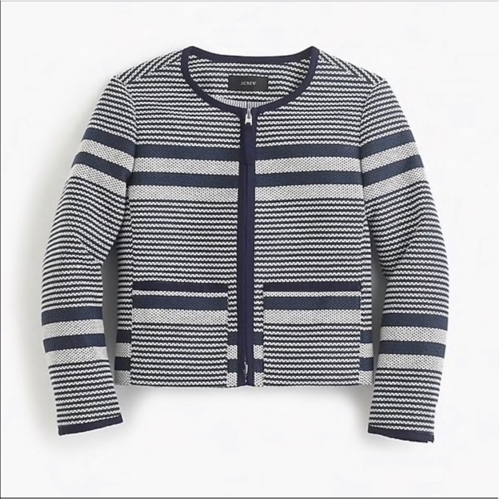 J. Crew Striped Navy Tweed Cropped Blazer Jacket Size 00P